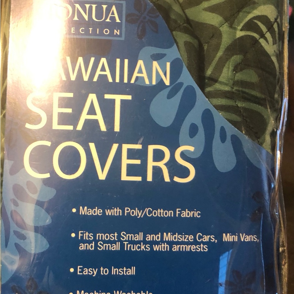 Honua Universal Front Car Seat Covers Full Set of 2 Green Hawaiian Print